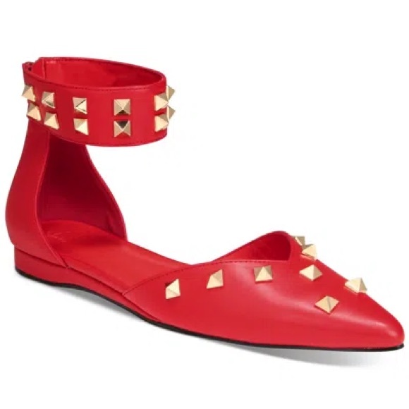 AAJ Shoes - AAJ Lenox Red Flats with Gold Studs 5